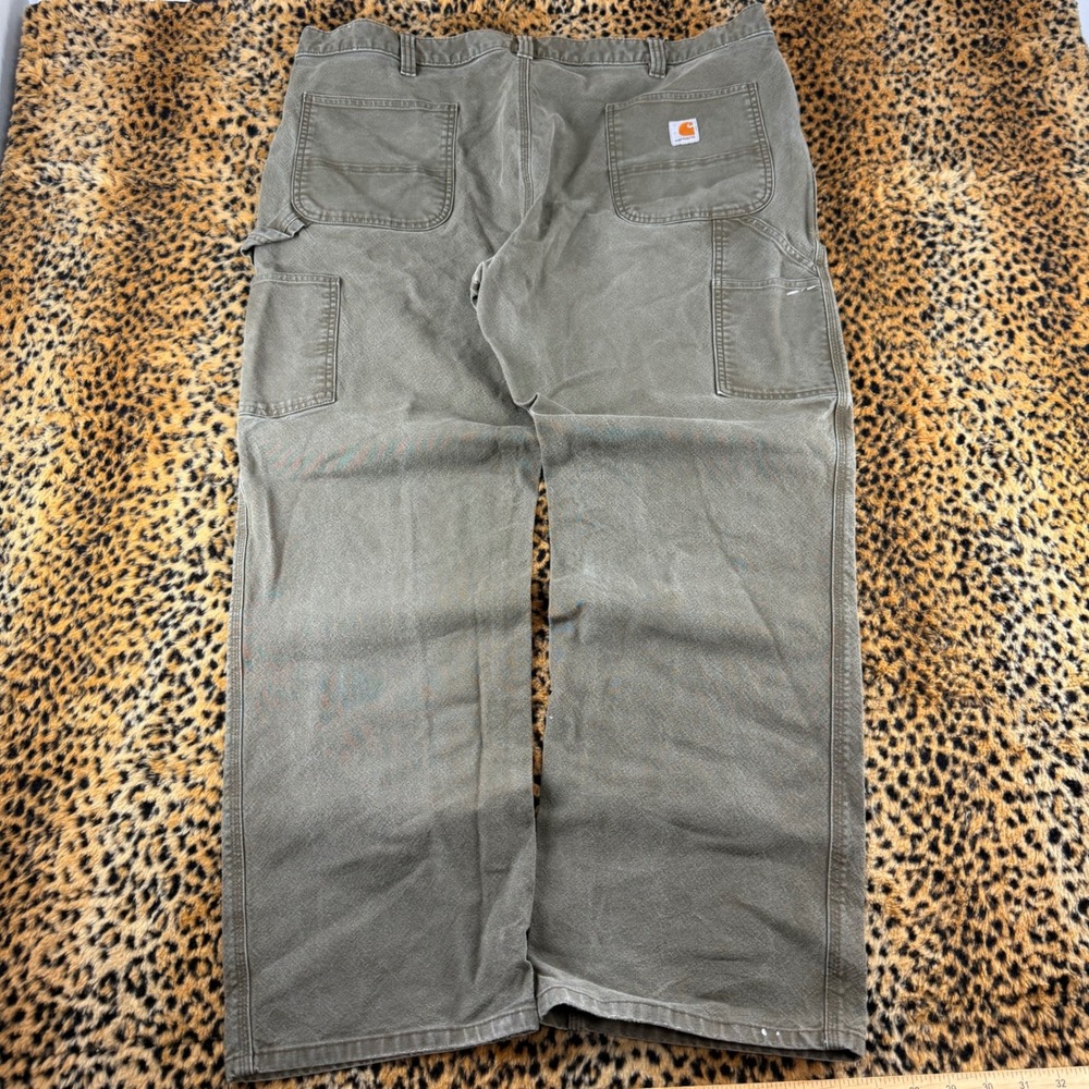 Carhartt Relaxed Fit Carpenter Pants 44x32 Olive Green Canvas Workwear Trousers